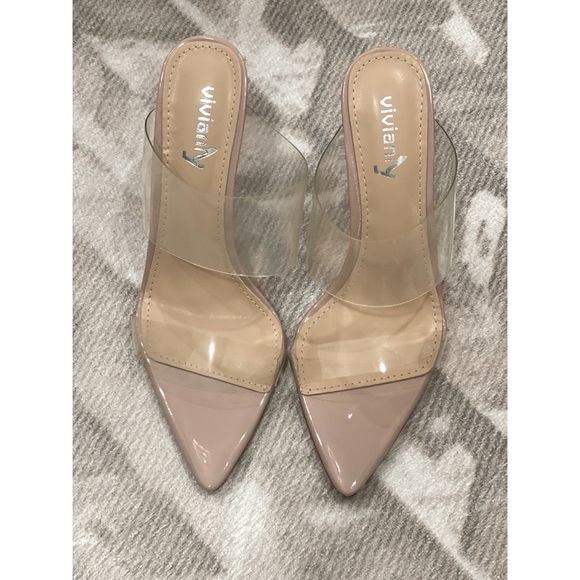New Vivianly Clear Nude Pointy Toe Heels - Picture 7 of 14